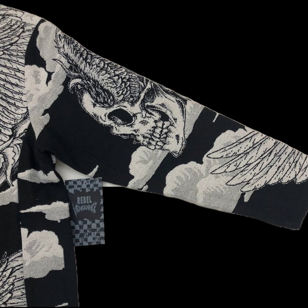 Rebel Vengeance Winged Skull Tapestry Jacket, Gothic Designer Streetwear Art - Picture 6 of 7